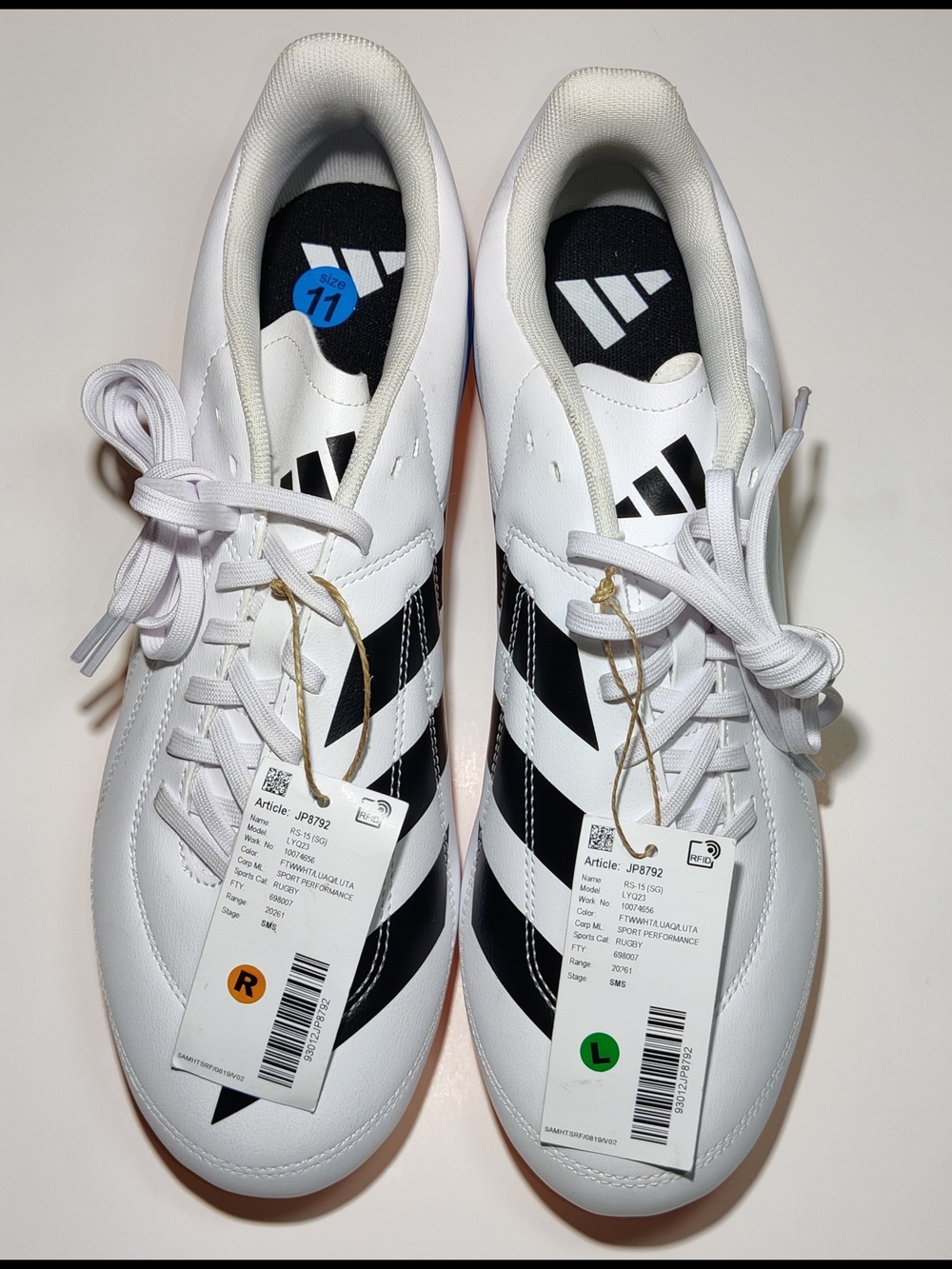 Adidas RS15 Adults SG Elite Rugby Boots US 11 UK 10.5 EU 45 1/3 Cloud White